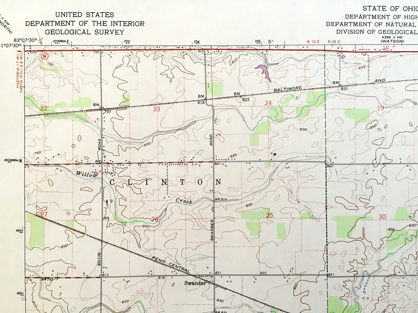 Antique Bloomville, Ohio 1960 US Geological Survey Topographic Map — Seneca County, Republic, Clinton, Scipio, Eden, Bloom, Swander, OH