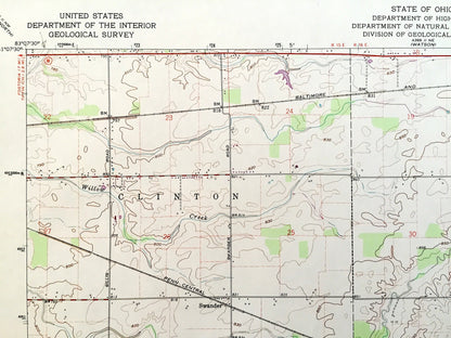 Antique Bloomville, Ohio 1960 US Geological Survey Topographic Map — Seneca County, Republic, Clinton, Scipio, Eden, Bloom, Swander, OH