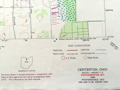 Antique Centerton, Ohio 1960 US Geological Survey Topographic Map — Huron, Seneca County, Reed, Norwich, Venice, Richmond, Omar, OH