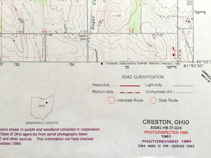 Antique Creston, Ohio 1961 US Geological Survey Topographic Map — Medina, Wayne County, Harrisville, Westfield, Congress, Canaan, Wayne, OH