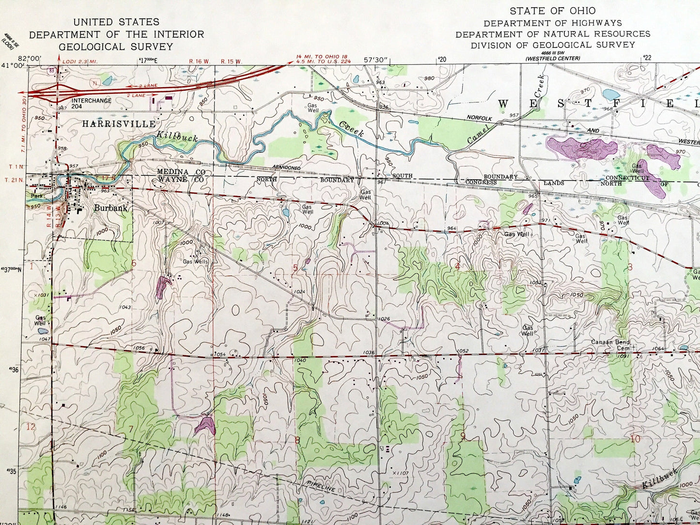 Antique Creston, Ohio 1961 US Geological Survey Topographic Map — Medina, Wayne County, Harrisville, Westfield, Congress, Canaan, Wayne, OH