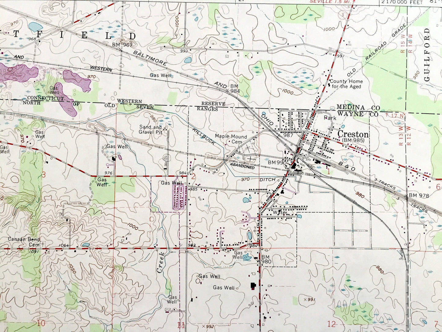Antique Creston, Ohio 1961 US Geological Survey Topographic Map — Medina, Wayne County, Harrisville, Westfield, Congress, Canaan, Wayne, OH
