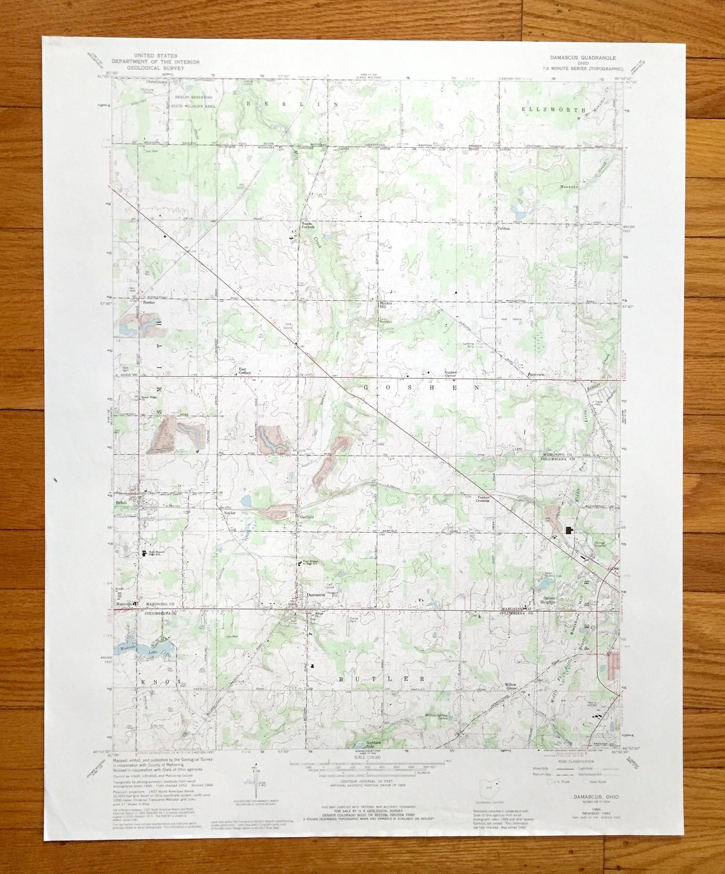 Antique Damascus, Ohio 1966 US Geological Survey Topographic Map — Mahoning, Columbiana County, Berlin, Ellsworth, Smith, Goshen, Butler, OH