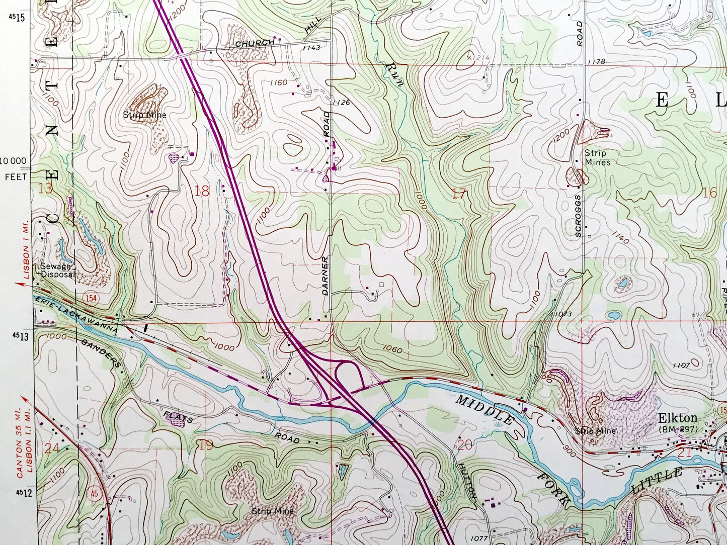 Antique Elkton, Ohio 1960 US Geological Survey Topographic Map — Columbiana County, Salem, Fairfield, Unity, Center, Elkrun, Middleton, OH