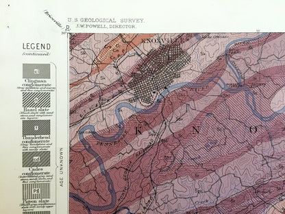 Antique Knoxville, Tennessee 1884 US Geological Survey Topographic Map – Knox, Sevier, Blount, Swain County, Maryville, Sevierville, TN