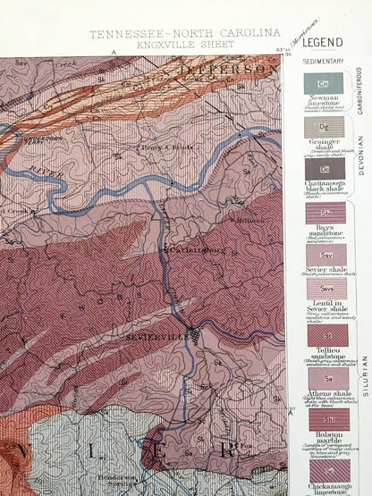 Antique Knoxville, Tennessee 1884 US Geological Survey Topographic Map – Knox, Sevier, Blount, Swain County, Maryville, Sevierville, TN