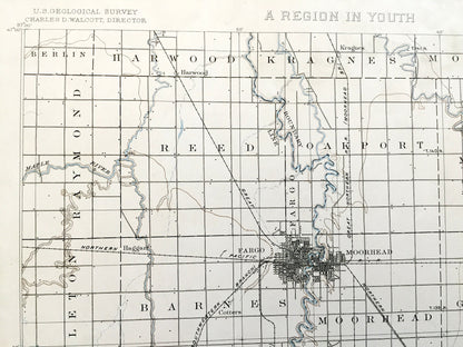 Antique Fargo, North Dakota 1894 US Geological Survey Topographic Map – Moorhead, Minnesota, Cass, Richland, Clay, Wilkin County, MN ND