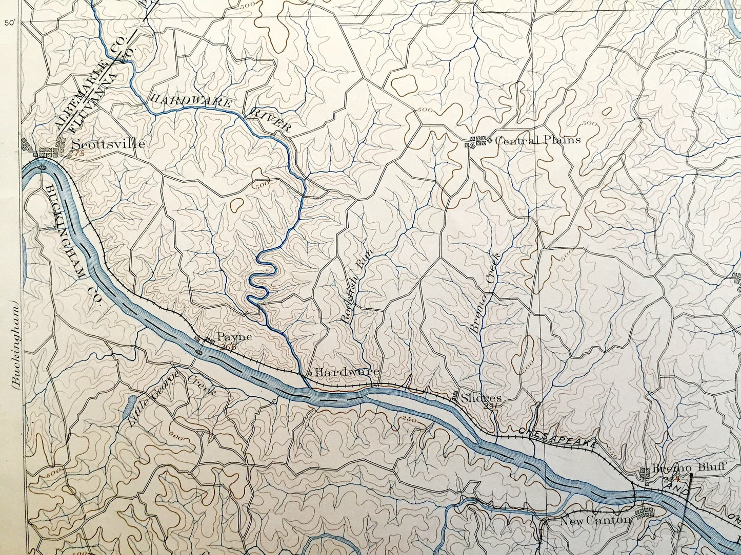 Antique Palmyra, Virginia 1888 US Geological Survey Topographic Map – Columbia, Fork Union, Scottsville, Fluvanna, Albermarle, Cumberland VA