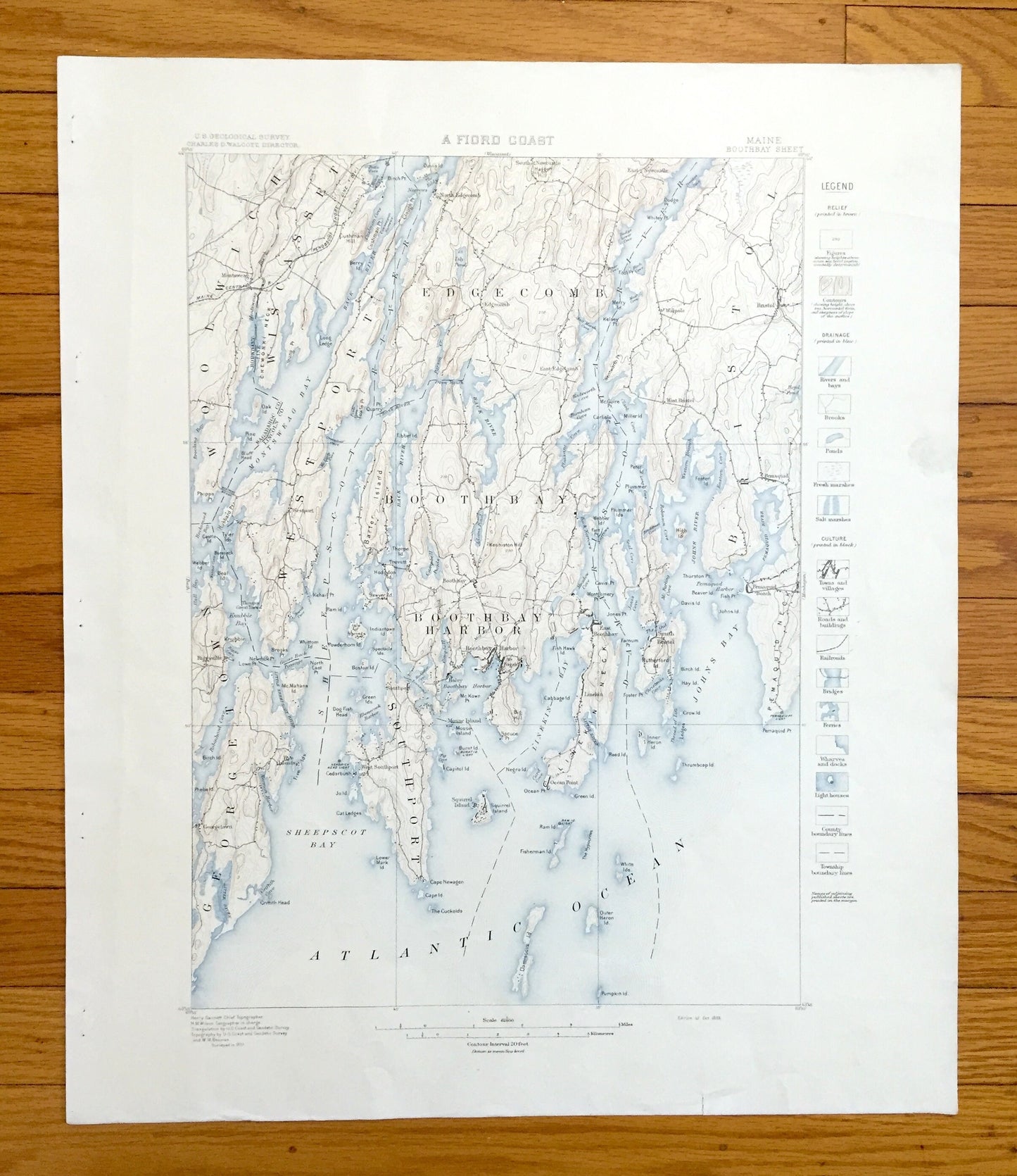 Antique Boothbay, Maine 1891 US Geological Survey Topographic Map – Georgetown, Westport, Southport, Bristol, Edgecomb Wiscasset Woolwich ME