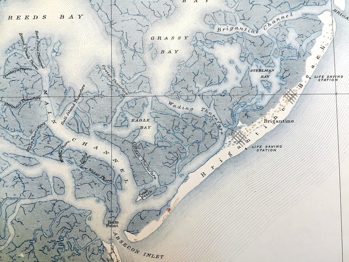 Antique Atlantic City, New Jersey 1894 US Geological Survey Topographic Map — Margate City, Ventnor, Brigantine, Absecon, Galloway County NJ