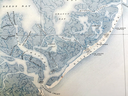 Antique Atlantic City, New Jersey 1894 US Geological Survey Topographic Map — Margate City, Ventnor, Brigantine, Absecon, Galloway County NJ