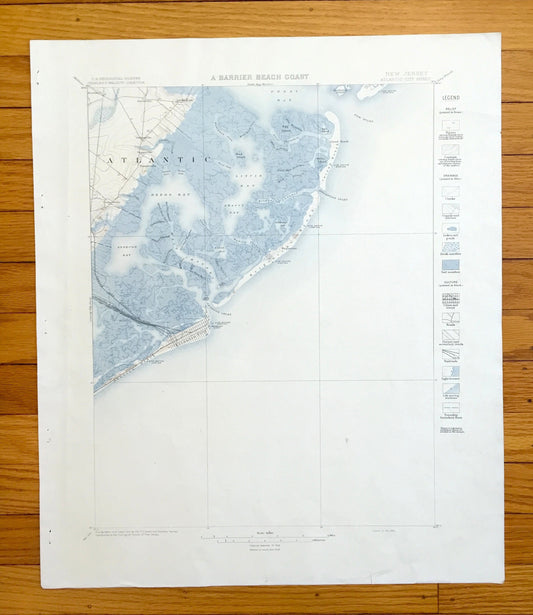 Antique Atlantic City, New Jersey 1894 US Geological Survey Topographic Map — Margate City, Ventnor, Brigantine, Absecon, Galloway County NJ