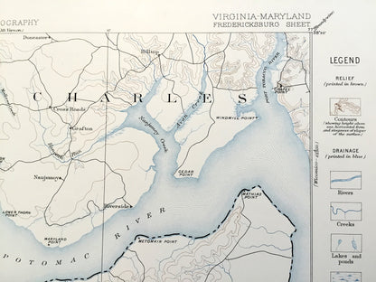 Antique Fredericksburg, Virginia 1887 US Geological Survey Topographic Map – Potomac, Port Royal, Bowling Green, Stafford, King George VA MD