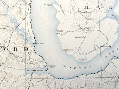 Antique Fredericksburg, Virginia 1887 US Geological Survey Topographic Map – Potomac, Port Royal, Bowling Green, Stafford, King George VA MD