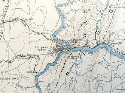 Antique Harpers Ferry, West Virginia 1884 US Geological Survey Topographic Map – Antietam Battlefield, Sharpsburg, Frederick, Maryland WV MD
