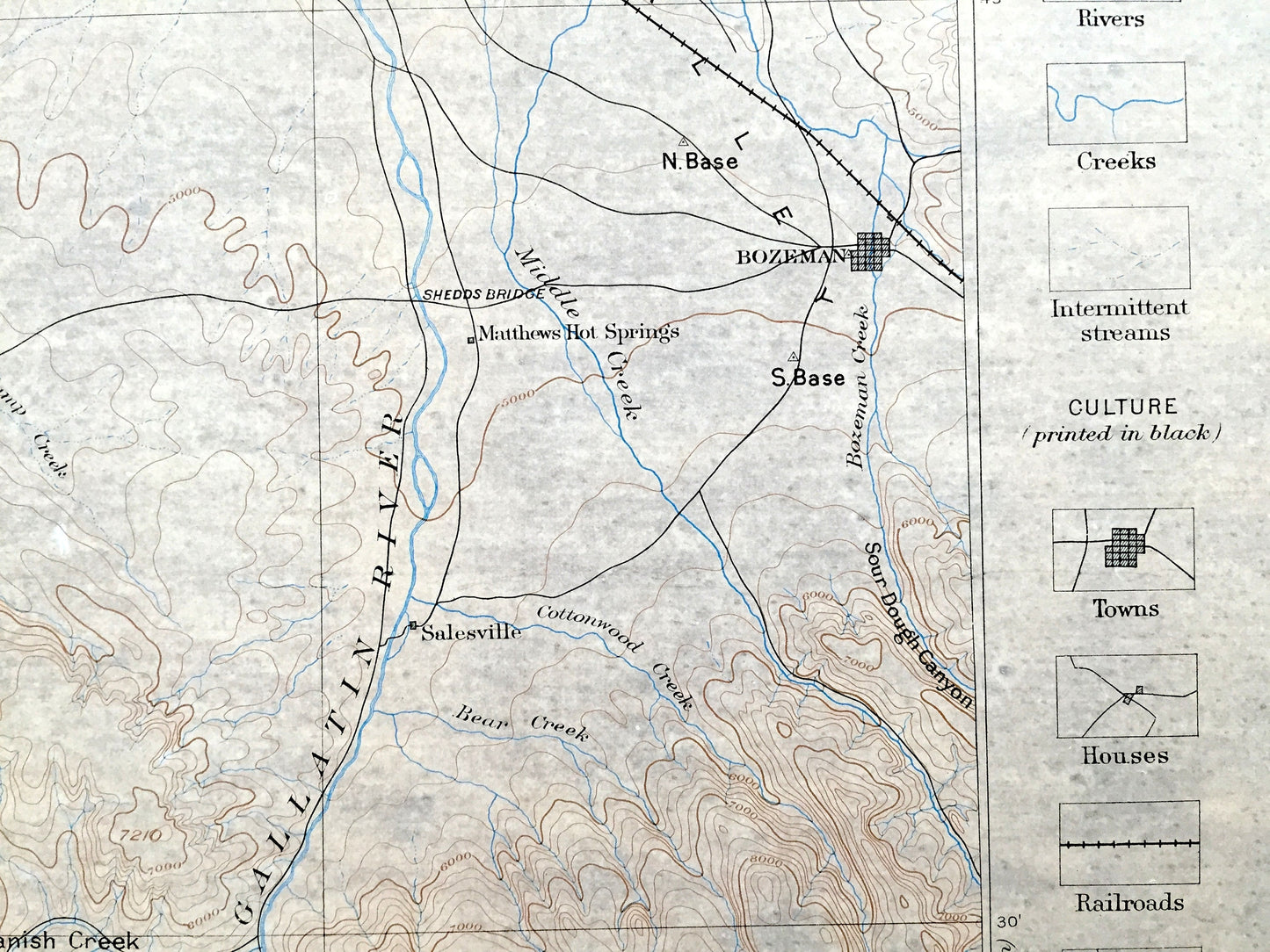 Antique Three Forks, Montana 1886 US Geological Survey Topographic Map – Bozeman, Yellowstone National Park, Jefferson, Sappington MT