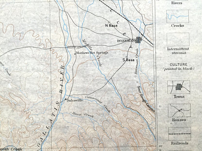 Antique Three Forks, Montana 1886 US Geological Survey Topographic Map – Bozeman, Yellowstone National Park, Jefferson, Sappington MT