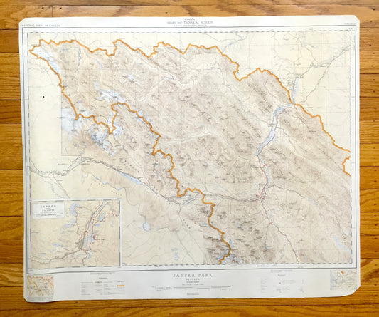 Antique 1956 Jasper National Park, Alberta, Canada Geological Survey Topographic Map – Canadian Rocky Mountains, Banff, Mount Robson Glacier