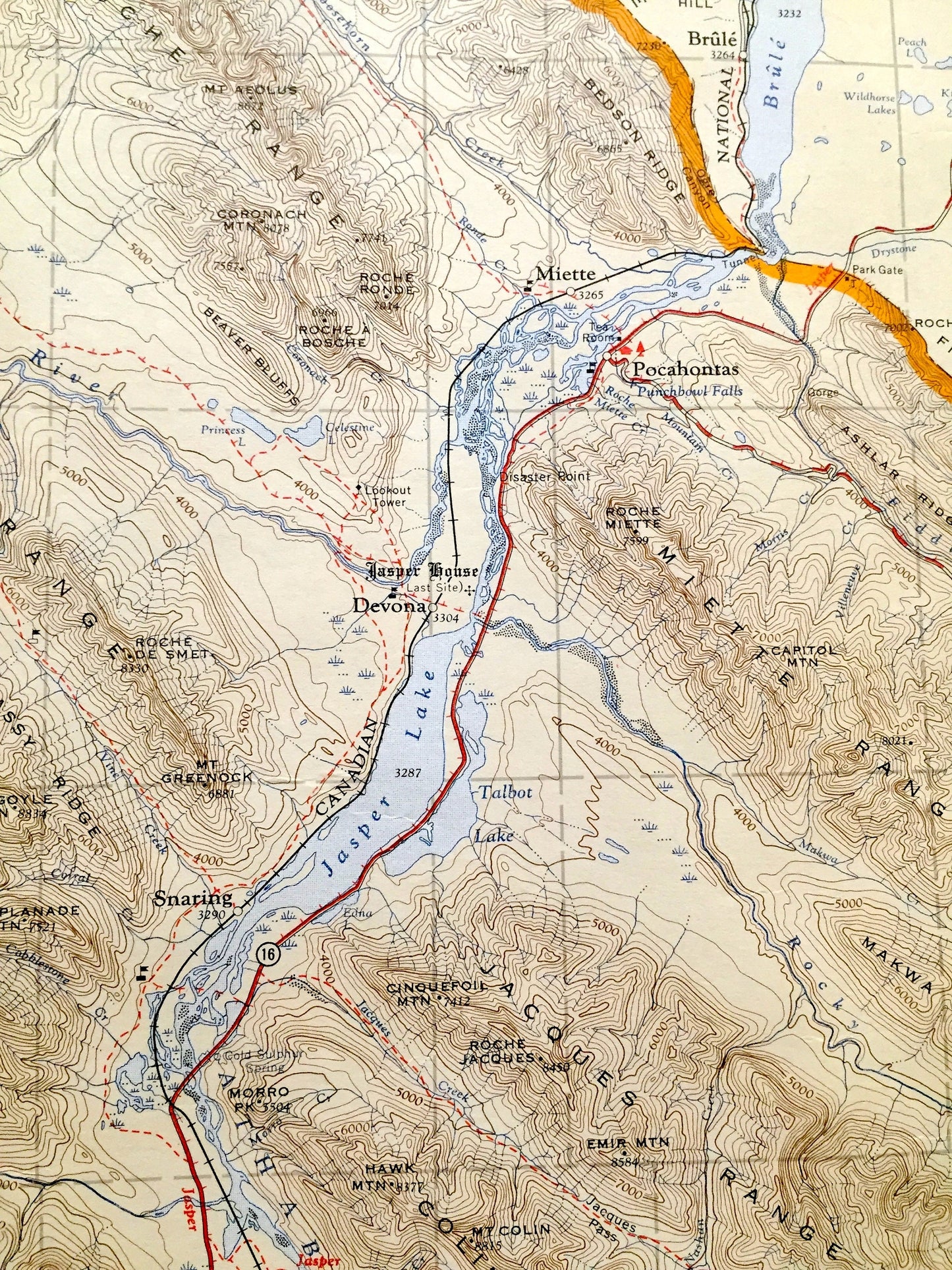 Antique 1956 Jasper National Park, Alberta, Canada Geological Survey Topographic Map – Canadian Rocky Mountains, Banff, Mount Robson Glacier