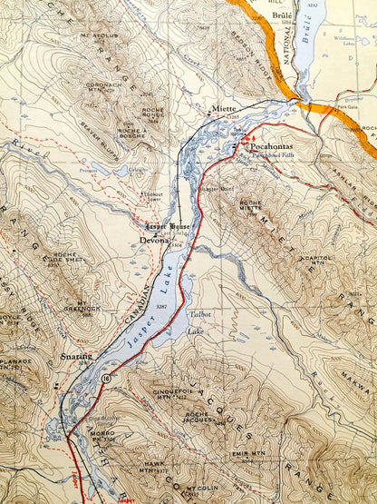 Antique 1956 Jasper National Park, Alberta, Canada Geological Survey Topographic Map – Canadian Rocky Mountains, Banff, Mount Robson Glacier