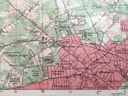 Antique Falls Church, Virginia 1949 US Geological Survey Topographic Map – Fairfax County, McLean, Cabin John, Vienna, Glen Echo Maryland VA