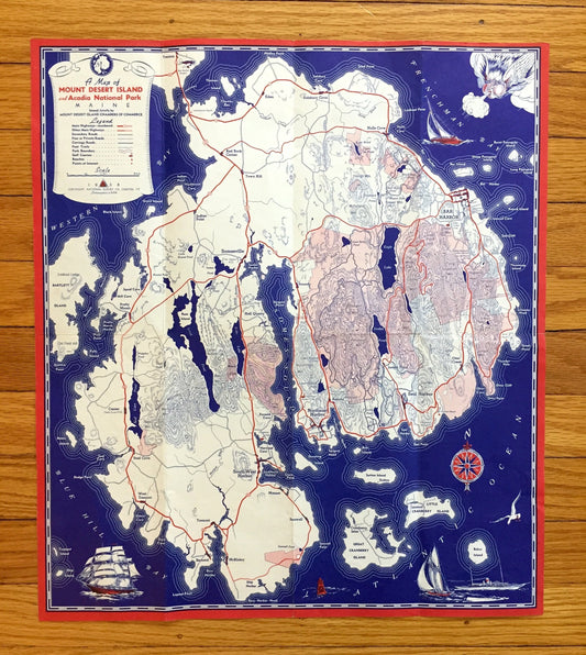 Antique Mount Desert Island, Maine 1938 US Geological Survey Topographic Map – Acadia National Park, Hancock County, Bar Harbor, Tremont, ME