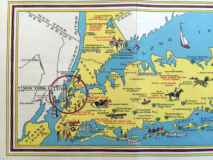 Antique 1932 New York State Pictorial Map by Everand A. McAvoy – Manhattan, Adirondacks, Catskills, Finger Lakes, Long Island, West Point NY