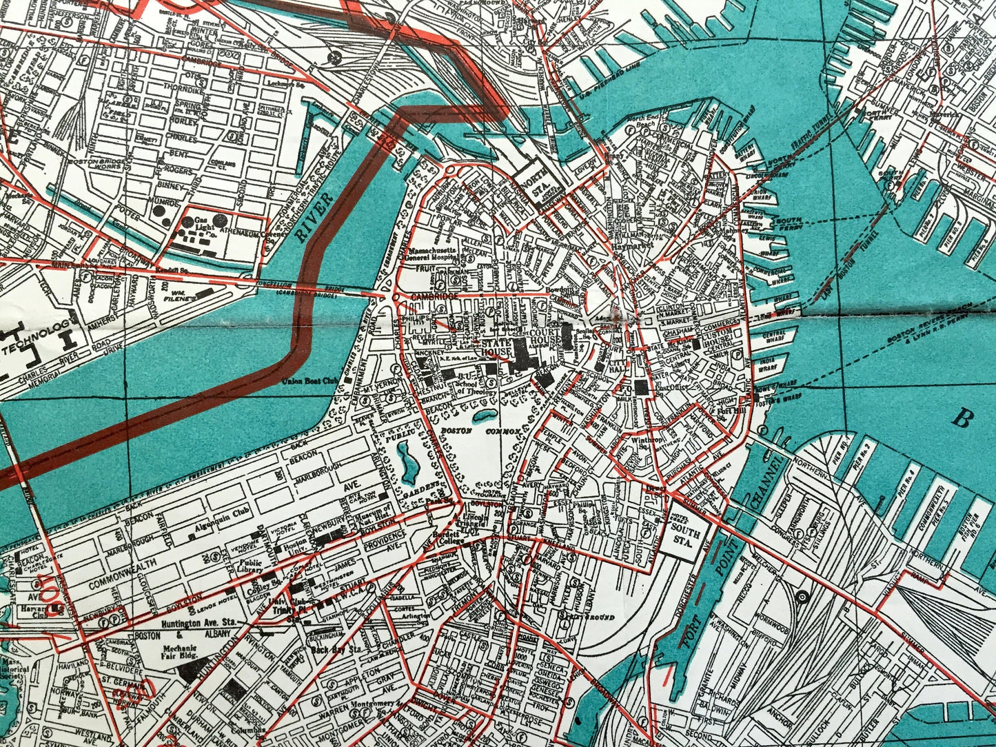 Antique 1938 Boston, Massachusetts Street Map by George F. Cram – Arlington, Cambridge, Belmont, Somerville, Winchester, Brookline, MA
