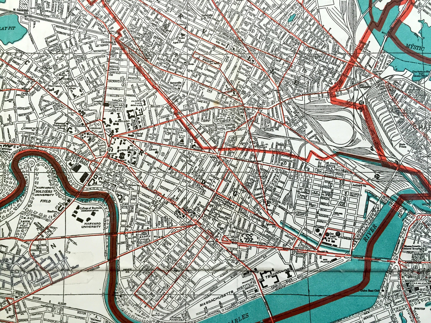 Antique 1938 Boston, Massachusetts Street Map by George F. Cram – Arlington, Cambridge, Belmont, Somerville, Winchester, Brookline, MA