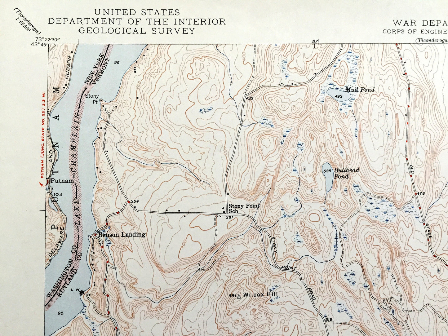 Antique Benson, Vermont 1948 US Geological Survey Topographic Map – Rutland County, West Haven, Fair Haven, Lake Champlain, Putnam, VT