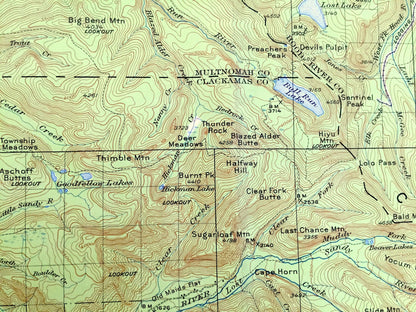 Antique Mount Hood, Oregon 1924 US Geological Survey Topographic Map – Multnomah, Clackamas, Wasco, Zigzag River, Cascade Range, OR, Mt