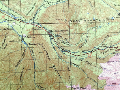 Antique Mount Hood, Oregon 1924 US Geological Survey Topographic Map – Multnomah, Clackamas, Wasco, Zigzag River, Cascade Range, OR, Mt