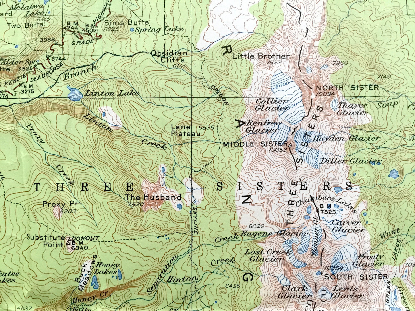 Antique Three Sisters, Oregon 1929 US Geological Survey Topographic Map – Linn, Lane, Jefferson County, Willamette, Deschutes Forest, OR