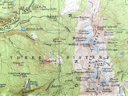 Antique Three Sisters, Oregon 1929 US Geological Survey Topographic Map – Linn, Lane, Jefferson County, Willamette, Deschutes Forest, OR