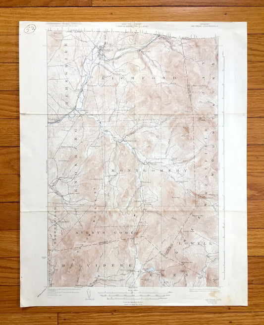 Antique Jay Peak, Vermont 1925 US Geological Survey Topographic Map – Berkshire, Richford, Montgomery, Lowell, Belvidere, Eden, Averys Gore
