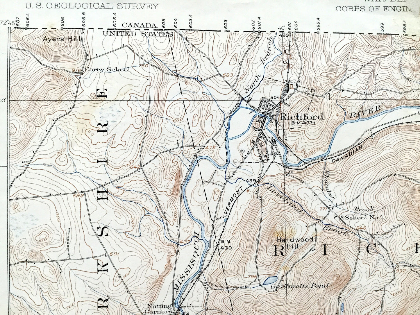 Antique Jay Peak, Vermont 1925 US Geological Survey Topographic Map – Berkshire, Richford, Montgomery, Lowell, Belvidere, Eden, Averys Gore
