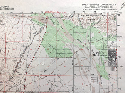 Antique Palm Springs, California 1957 US Geological Survey Topographic Map – Coachella Valley Desert Hot Springs San Bernardino Riverside CA