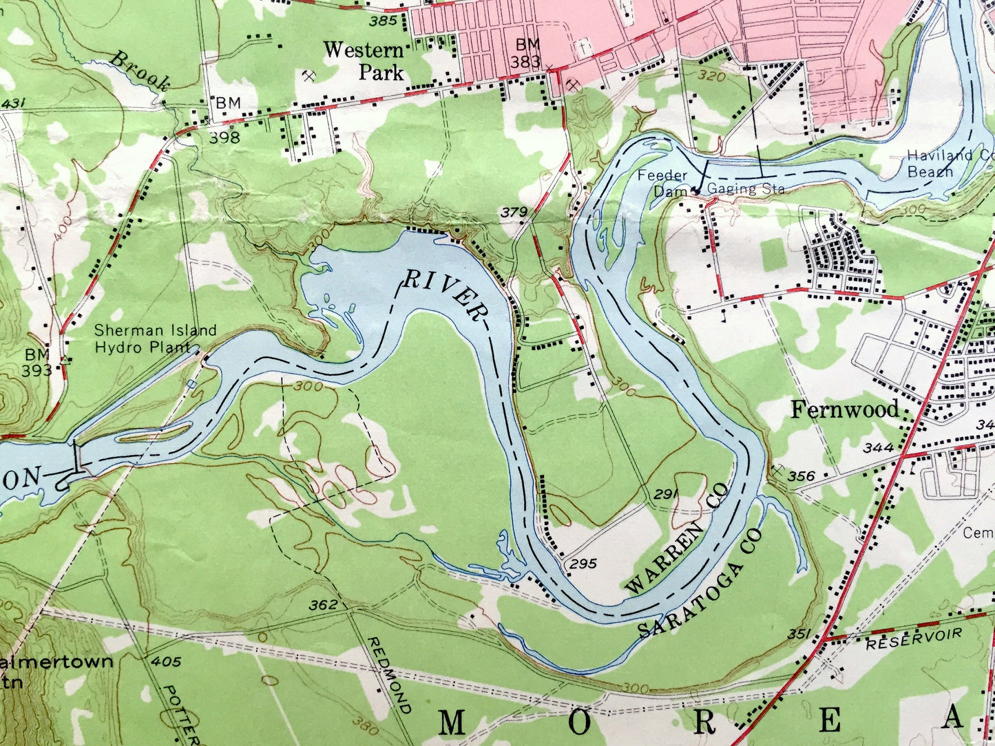 Antique Glens Falls, New York 1955 US Geological Survey Topographic Map – Adirondacks, Lake George, Hudson Falls, Caldwell, Fort Edward, NY