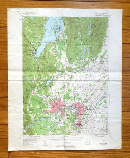 Antique Glens Falls, New York 1955 US Geological Survey Topographic Map – Adirondacks, Lake George, Hudson Falls, Caldwell, Fort Edward, NY