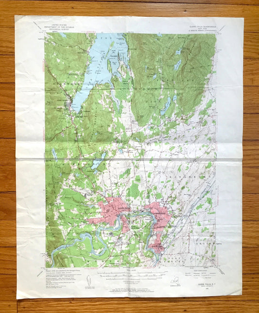 Antique Glens Falls, New York 1955 US Geological Survey Topographic Map – Adirondacks, Lake George, Hudson Falls, Caldwell, Fort Edward, NY