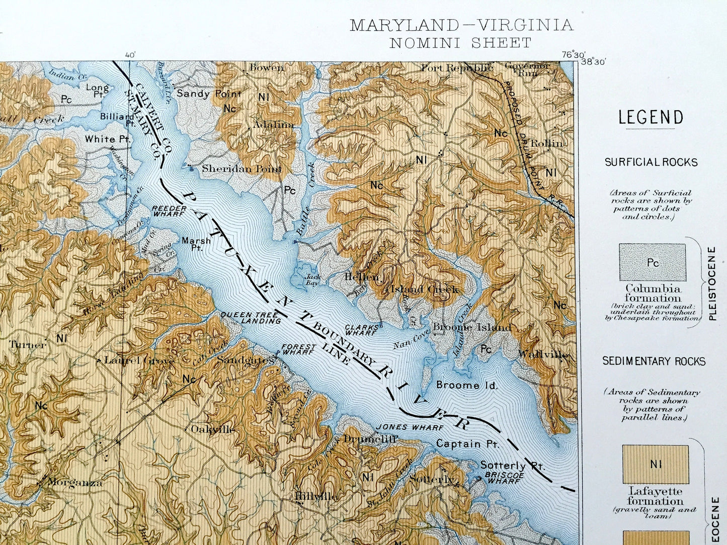Antique Nomini, Virginia 1895 US Geological Survey Topographic Map – Piney Point, Potomac River, Leonardtown Maryland Westmoreland County VA