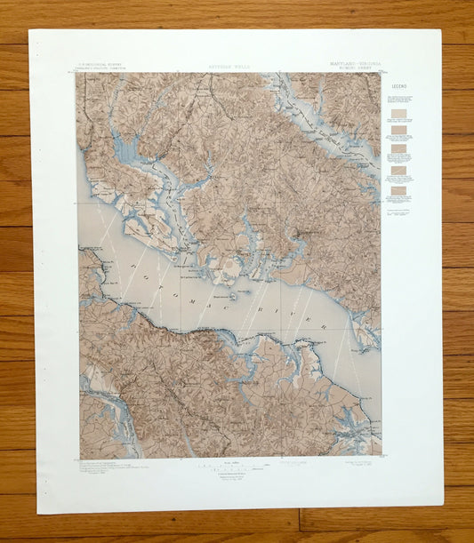Antique Nomini, Virginia 1895 US Geological Survey Topographic Map – Piney Point, Potomac River, Leonardtown, Maryland, Westmoreland County