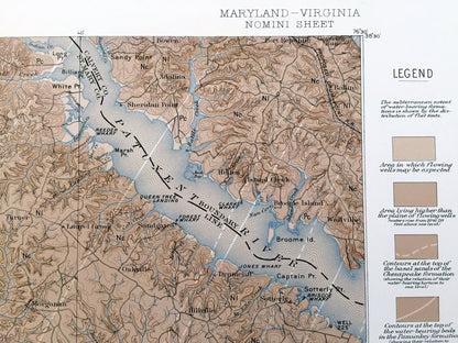 Antique Nomini, Virginia 1895 US Geological Survey Topographic Map – Piney Point, Potomac River, Leonardtown, Maryland, Westmoreland County