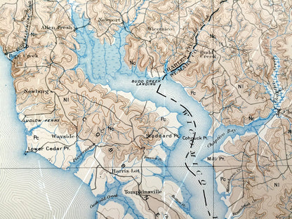 Antique Nomini, Virginia 1895 US Geological Survey Topographic Map – Piney Point, Potomac River, Leonardtown, Maryland, Westmoreland County
