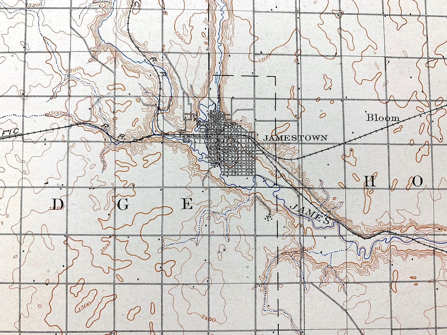Antique Jamestown, North Dakota 1896 US Geological Survey Topographic Map – Stutsman, Lamoure County, Atwill, Alfred, Adrian, Sharlow ND