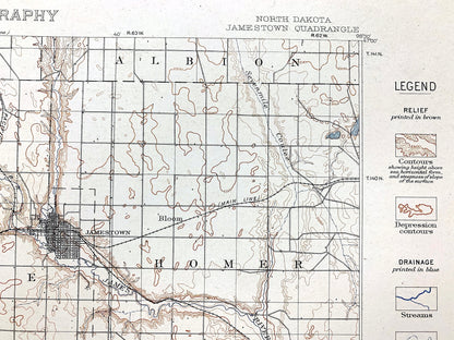 Antique Jamestown, North Dakota 1896 US Geological Survey Topographic Map – Stutsman, Lamoure County, Atwill, Alfred, Adrian, Sharlow ND