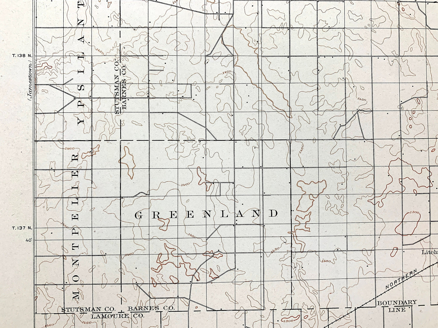 Antique Eckelson, North Dakota 1897 US Geological Survey Topographic Map – Stutsman, Lamoure, Barnes Ransom County, Sanborn, Hobart, ND