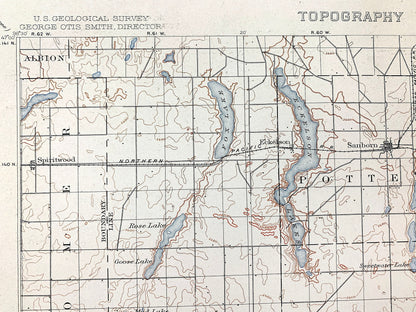 Antique Eckelson, North Dakota 1897 US Geological Survey Topographic Map – Stutsman, Lamoure, Barnes Ransom County, Sanborn, Hobart, ND