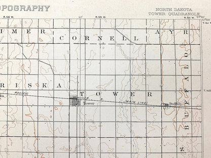 Antique Tower City, North Dakota 1897 US Geological Survey Topographic Map – Cass, Barnes, Ransom County, Valley City, Buffalo, Oriska ND