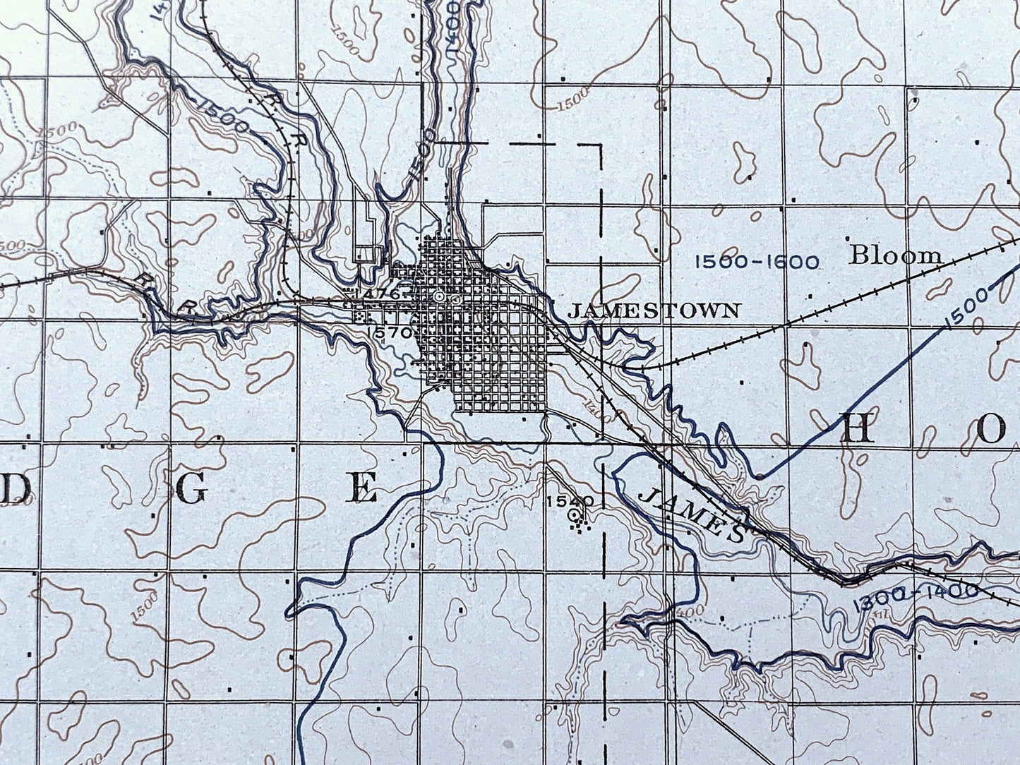 Antique Jamestown, North Dakota 1909 US Geological Survey Topographic Map – Stutsman, Lamoure County, Atwill, Alfred, Adrian, Sharlow ND